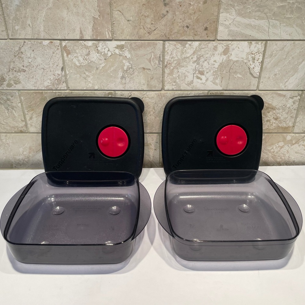 Tupperware Rock N Serve 2.5 Cup 600ml Microwave Containers Black Vent 2pc Set